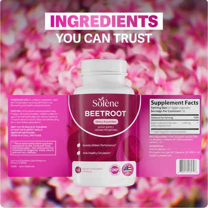 Solène Flow: Organic Beetroot Capsules (1300mg)